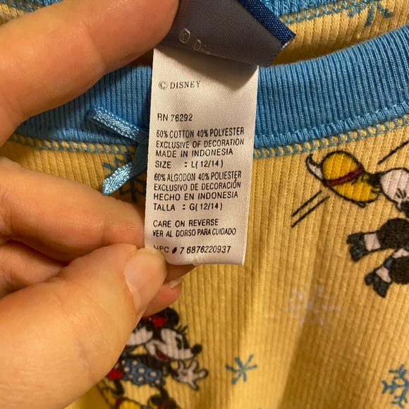 Disney Pajama Set Women L Mickey Mouse Snowman 2 Piece Lot Large Lg Yellow Blue - Picture 3 of 10